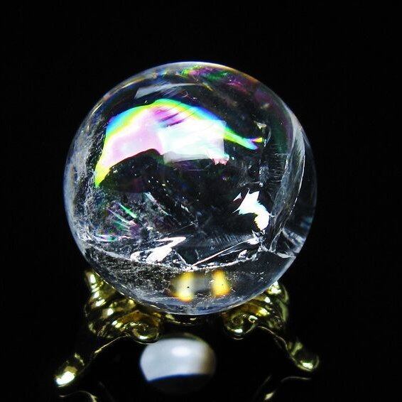 アイリスクォーツ 水晶 丸玉 虹入り 27mm スフィア 置物 水晶玉 一点物 141-7082