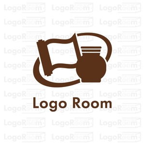 No854 骨董品のロゴ【茶色、単色、骨董、巻物、壺、シンプル、ショップ、販売、リユース、買取、ブランド、査定、オークション、鑑定】