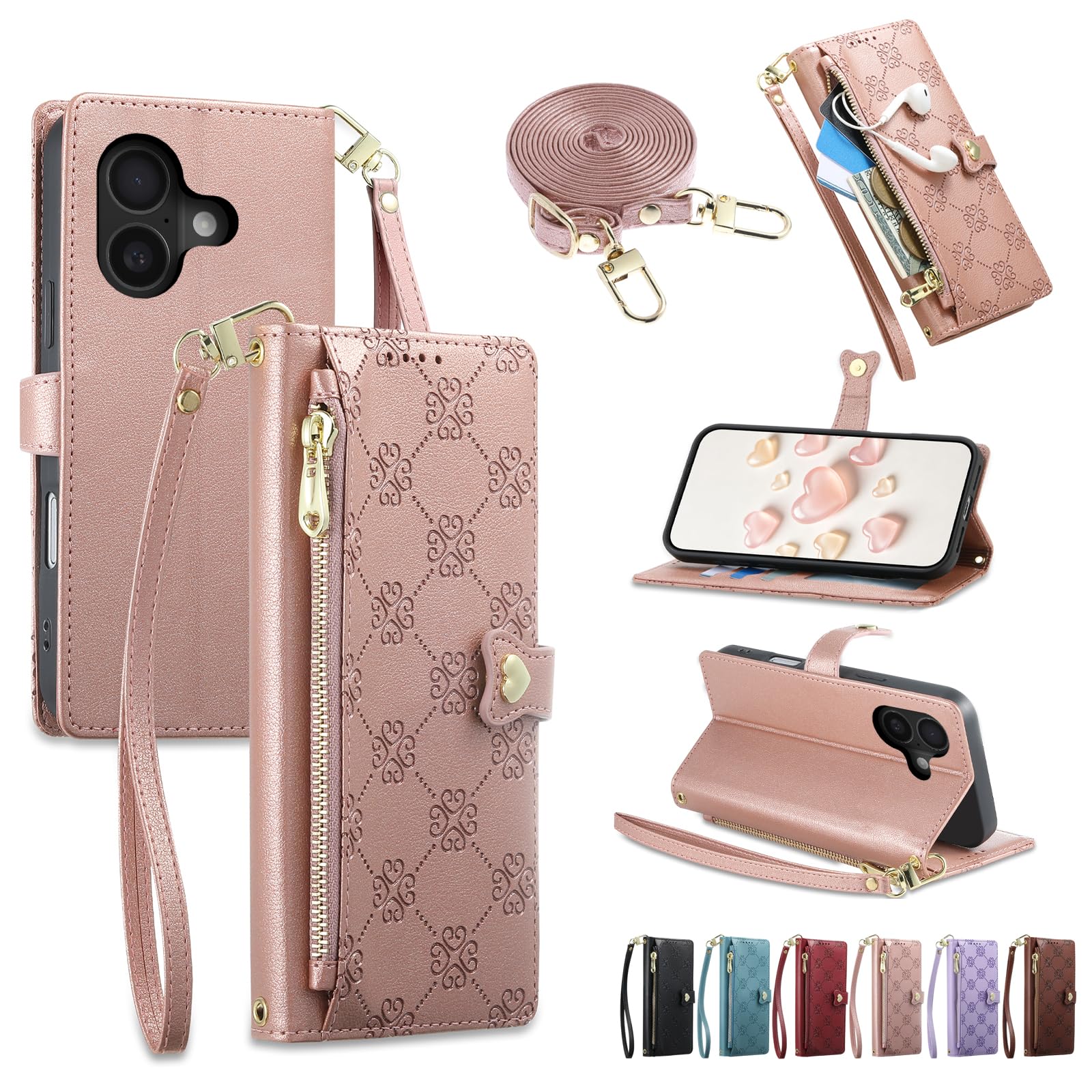 CASAFUNY 用の iPhone 17 ケース 手帳型 用のアイフォン あいふぉん 17 手帳 スマホケース 耐衝撃 携帯 カバー (ピンク)