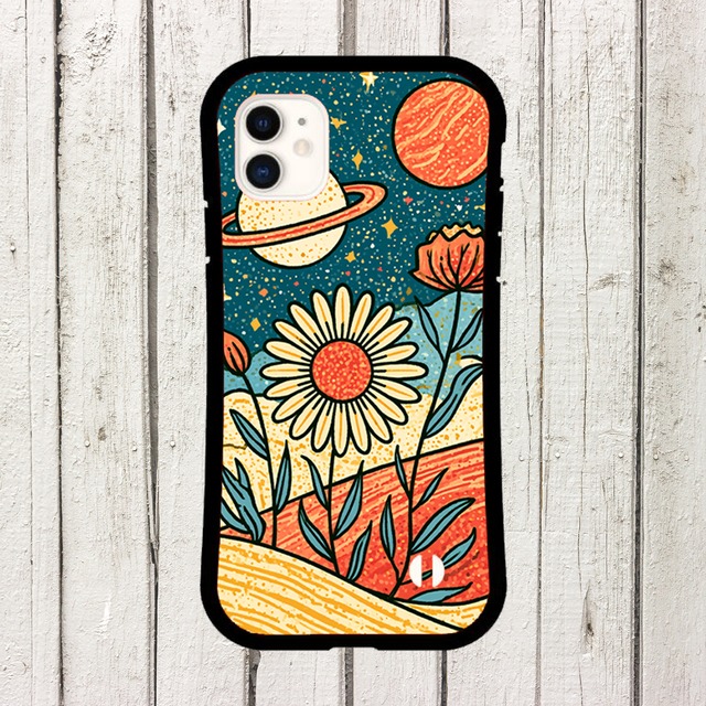 受注生産 iPhoneケース 花と惑星のスペースガーデン｜宇宙植物柄 RFSP015A