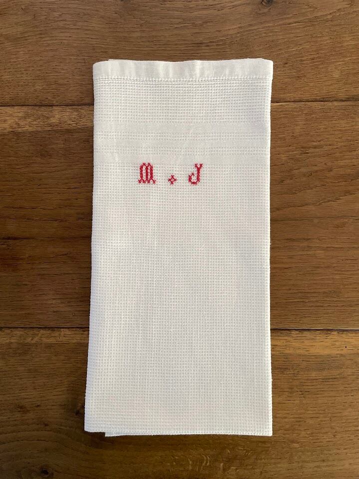 フランス アンティーク トーション クロスステッチ 手刺繡 ワッフル地