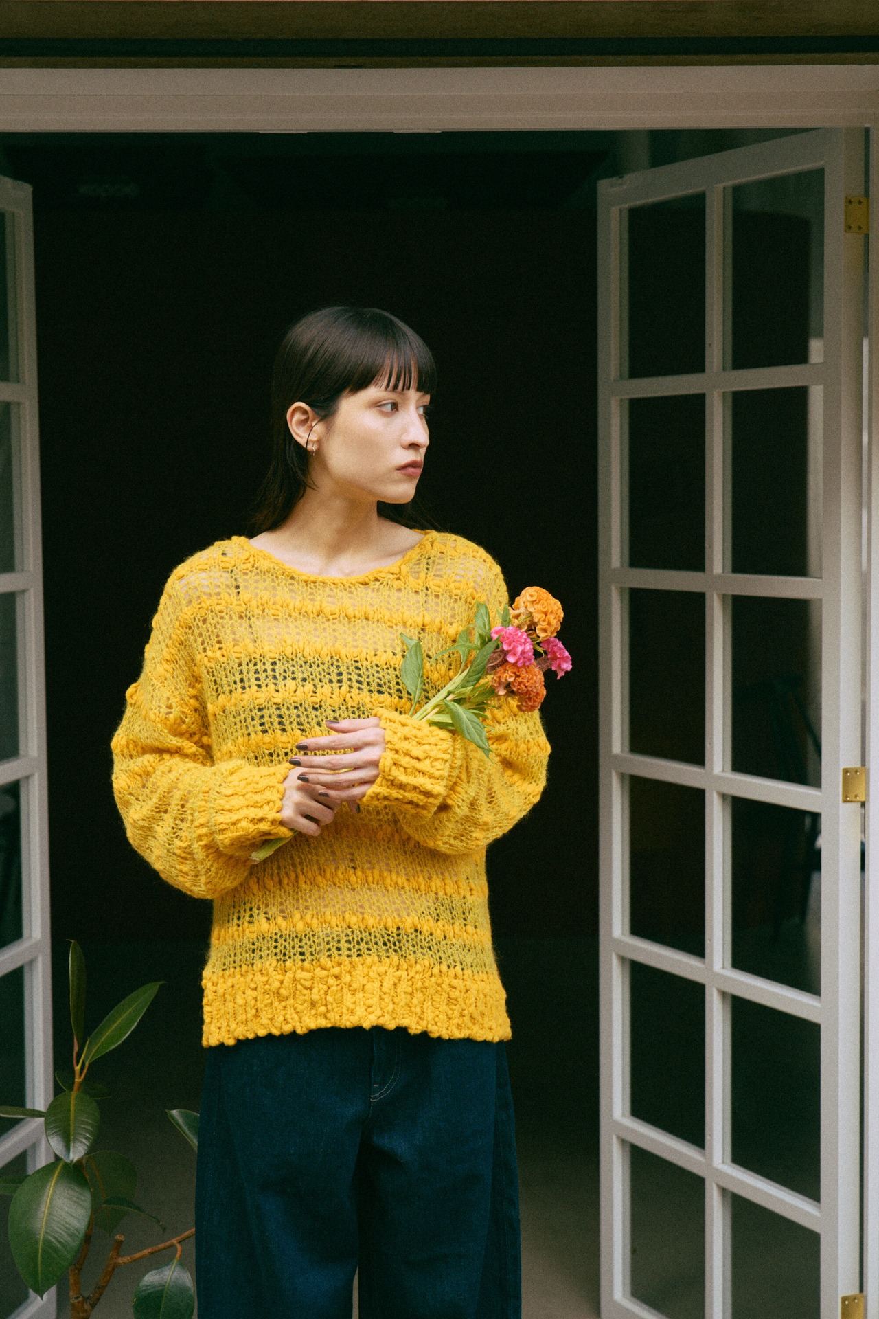 Circle Motif Mohair Thick Wave Pattern Pullover Knit