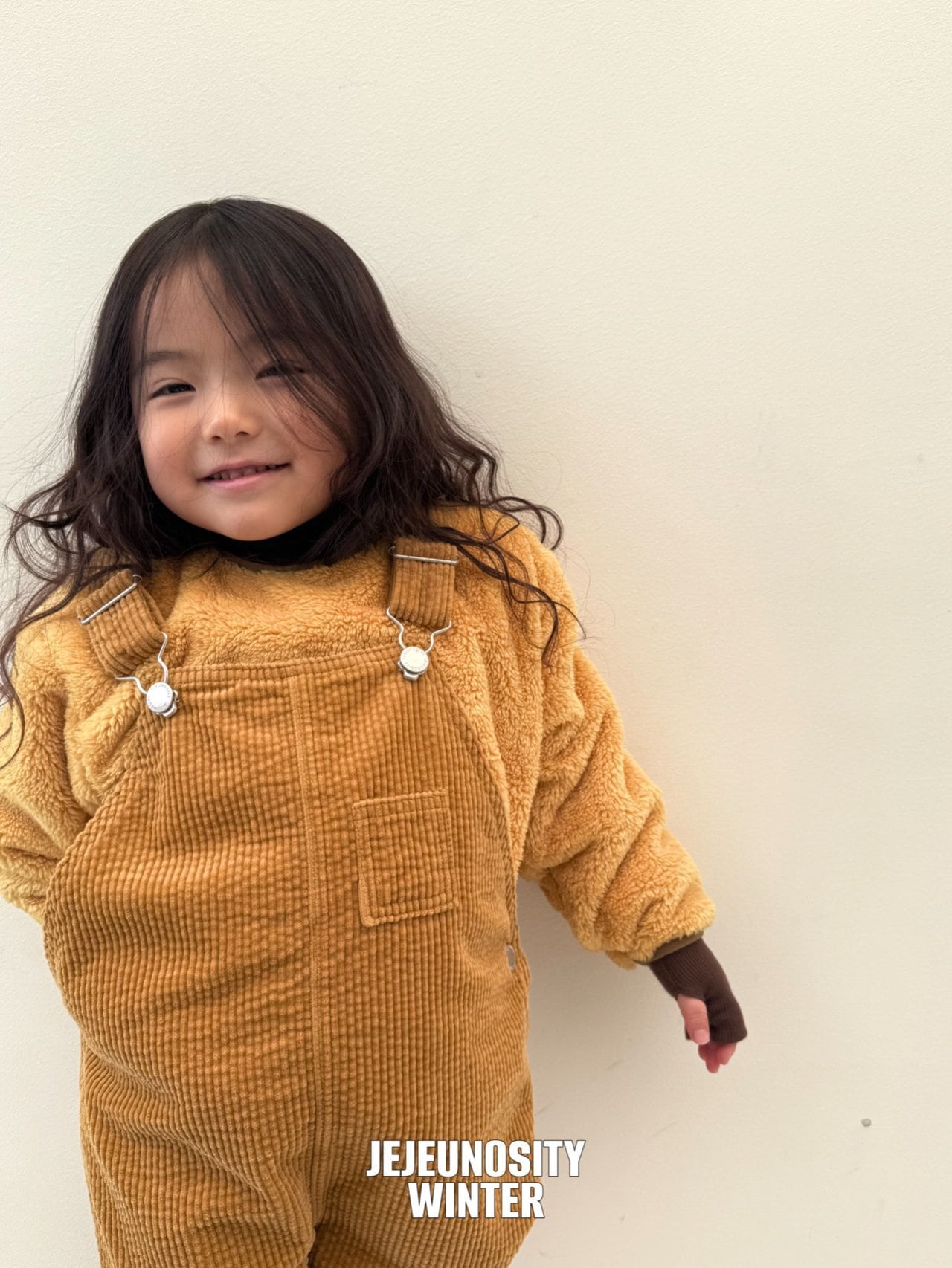 予約販売【JEJEUNOSITY】コーデュロイショートオーバーオール マスタード 80〜120cm 2025 WINTER 韓国子供服