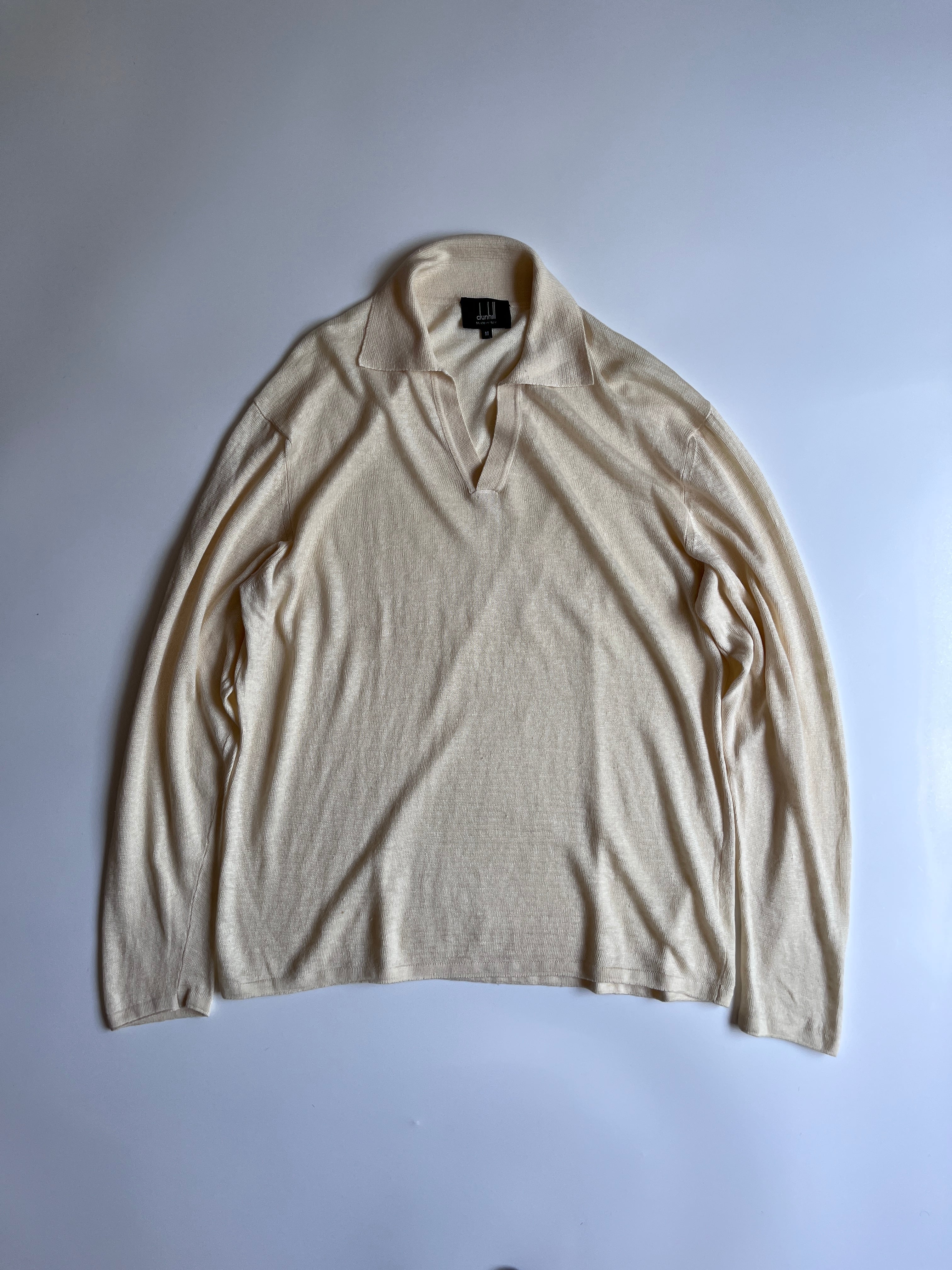ダンヒル dunhill リネンニット スキッパーシャツ プルオーバー|アイボリー|メンズM|古着 イタリア製