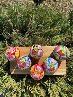 ペトリキフカ塗り　木製ジュエリーボックス・バルーン（ホメンコ作）　小物入れ