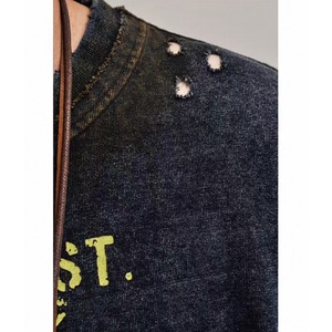 Navy washed damage print tee 1487