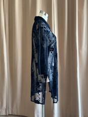black floral lace sheer long shirt-5315-7