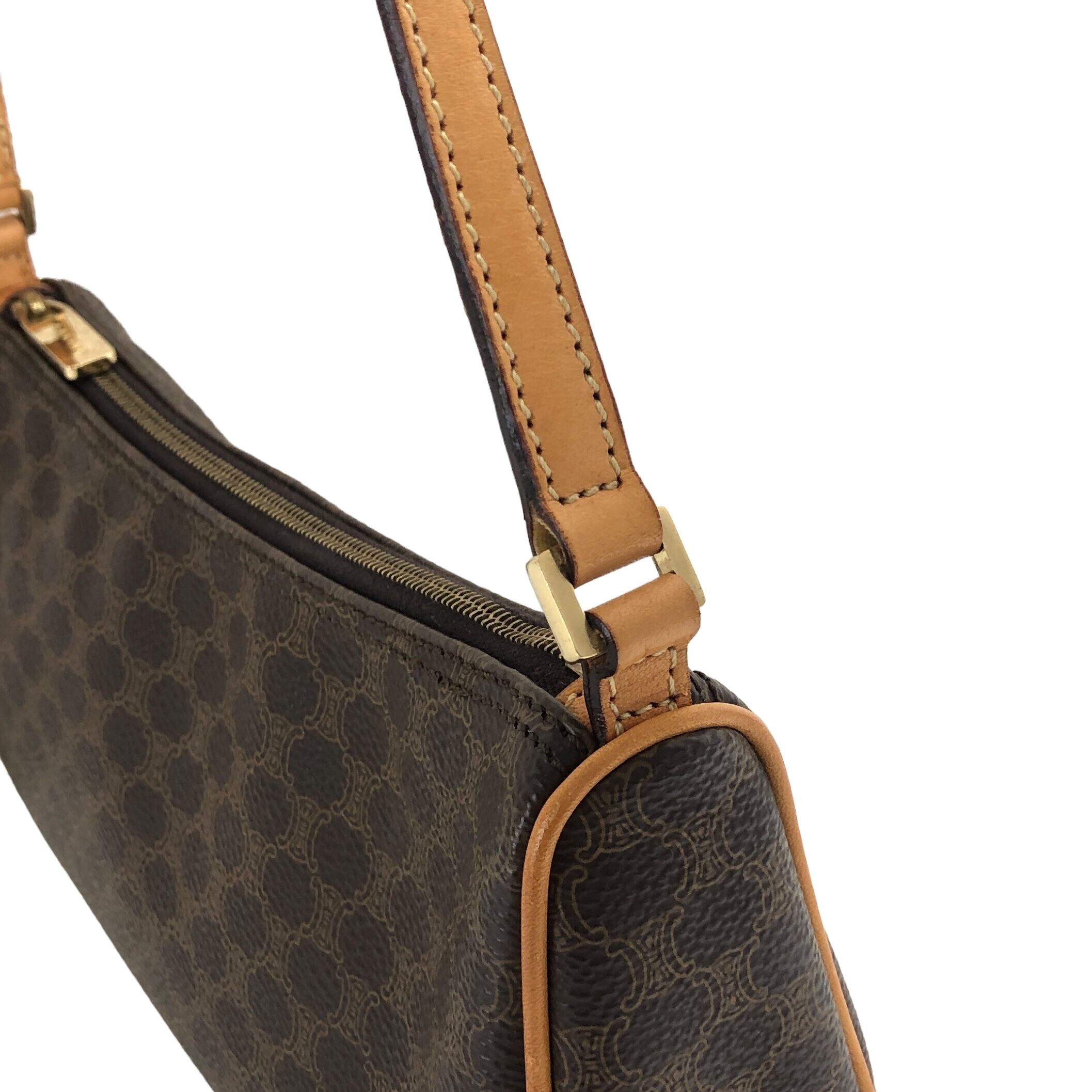 CELINE セリーヌ マカダム ハンドバッグ ブラウン レザー ポーチ