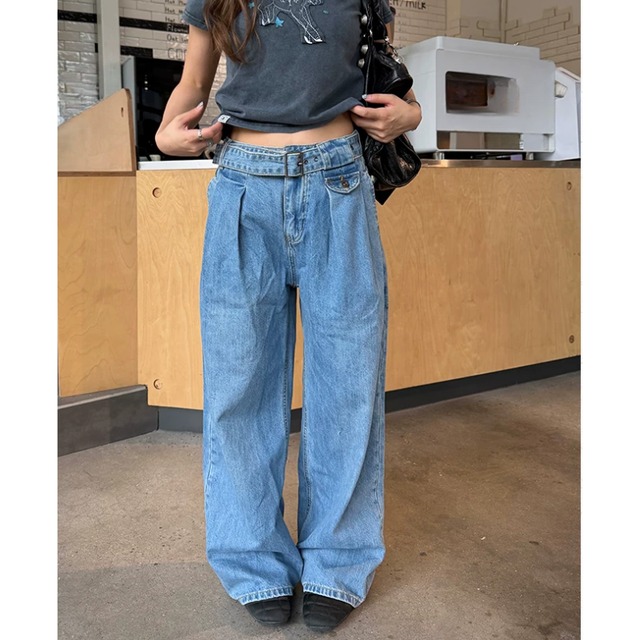 belt-design tuck denim　ベルトデザインタックデニム　J2098