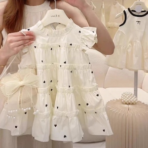 【新品】【90cm】【ホワイト】ハート柄ティアードワンピース