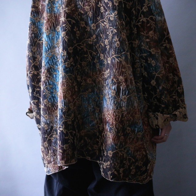 "reversible" beautiful pattern over silhouette chenille weave shirt jacket