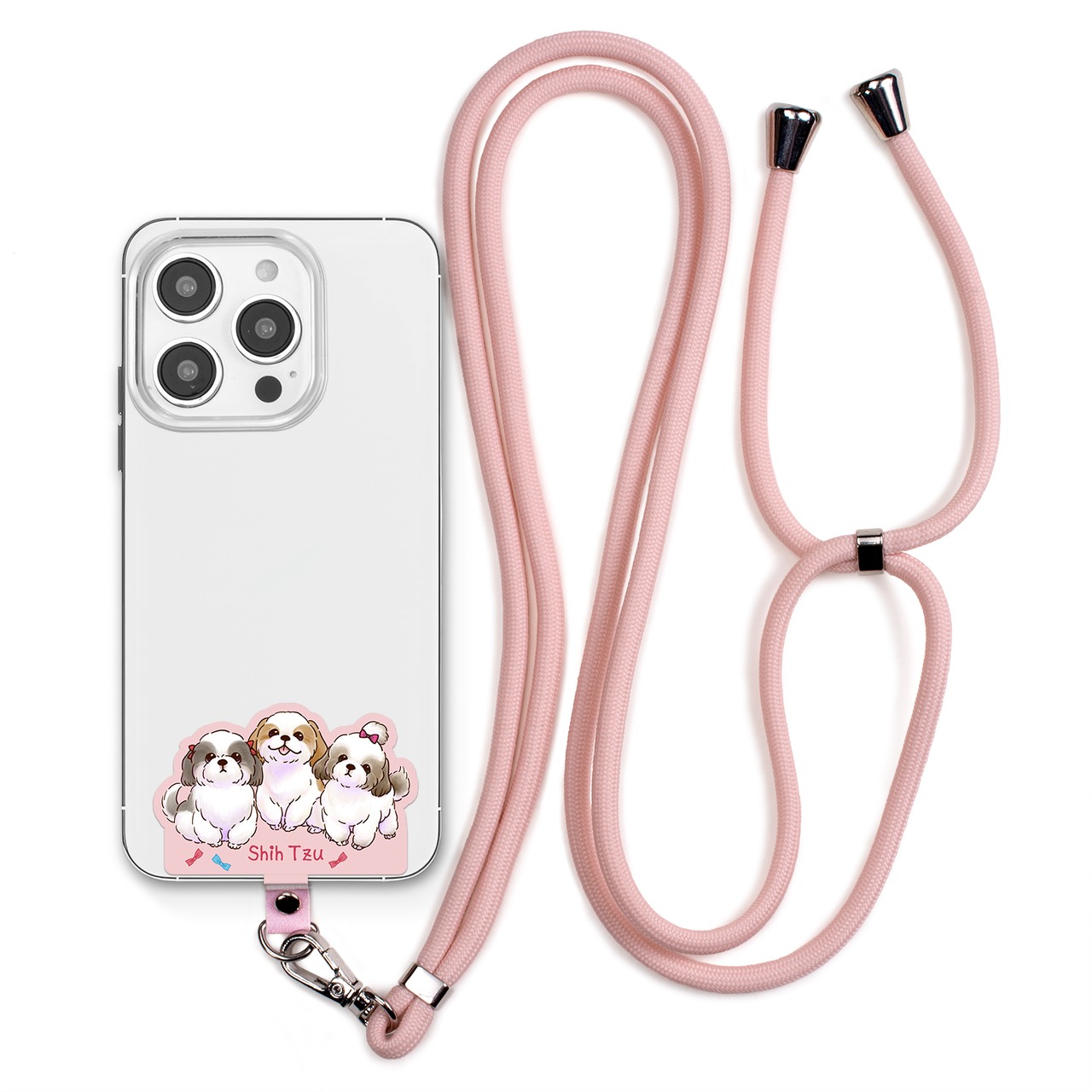 シーズー 【笑顔が楽しく可愛いわんこイラスト】 スマホ ショルダーストラップ ストラップ ホルダー 各種ストラップ対応 ピーチピンク 丸紐 SE-500P