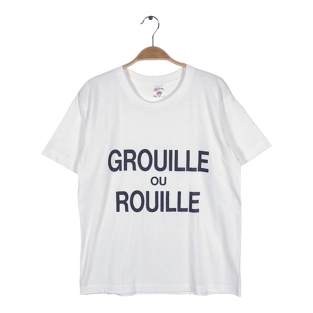 80s フランス語 メッセージT カナダ製 ヴィンテージ Tシャツ ホワイト シングルステッチ サイズM BZ0670