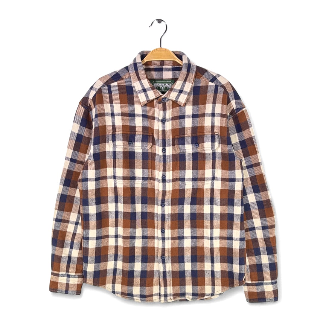 アメリカンイーグル ネルシャツ ブラウンチェック ヘビーフランネル AMERICAN EAGLE サイズM相当 古着 @CA1482