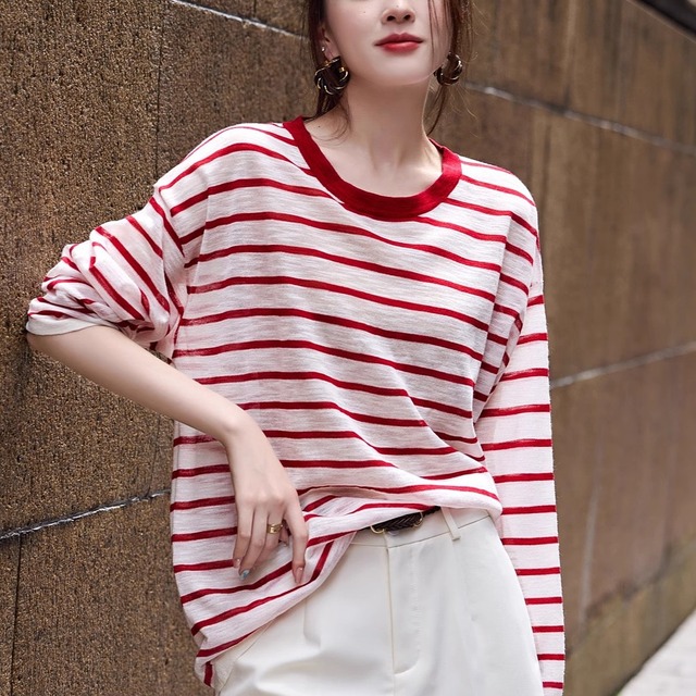 【カットソー】カットソー レディース おしゃれ 長袖 ボーダー カットソー tシャツ 春 夏 秋 20代 30代 40代 50代 半袖 レディース トップス 大人 可愛い きれいめ レッド 赤 ブルー 水色