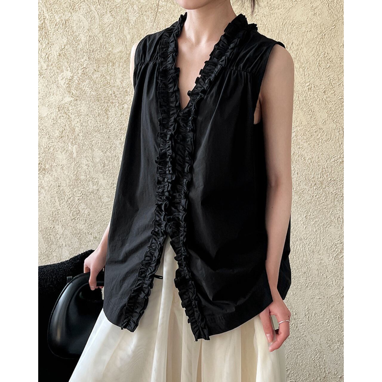 2WAYフリルノースリーブブラウス T0051