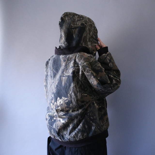 real tree camouflage pattern box silhouette zip-up hoodie jacket