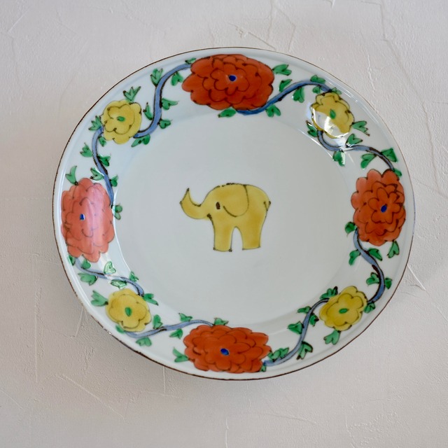 村田菜穂美作 「リム楕円盛皿　鉄絵　花唐草ぞうさん」［2104130000751］