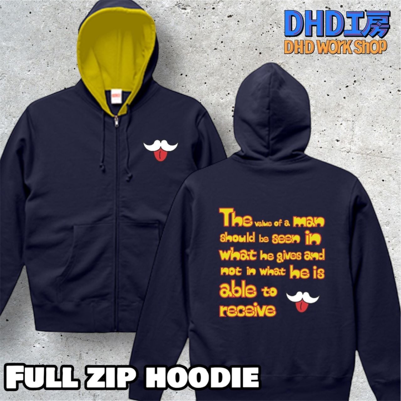 DHD(C)029【フルジップパーカ（ネイビー／ブレージングイエロー）　アインシュタインⅢ】