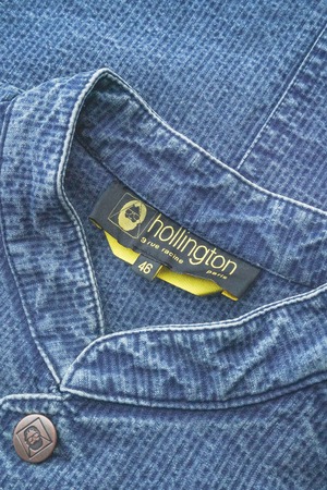 90's "hollington" Indigo Textured Cotton 5B Stand-Collar Jacket