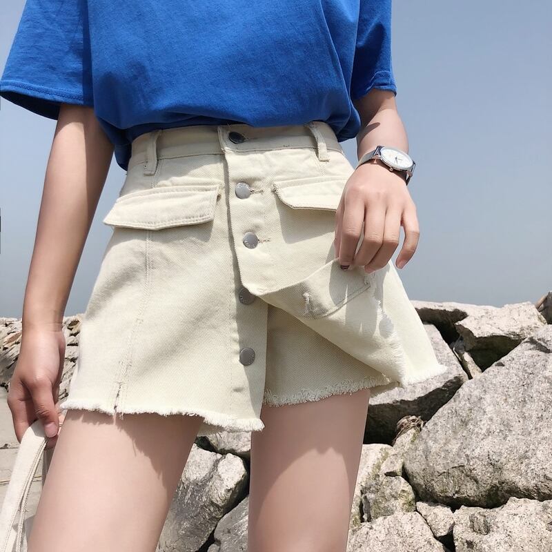 パンツ サマールーズハイウェスト薄手Aラインジーンズ ショーツ 夏物 ブルマー YY-ファッション3824260150