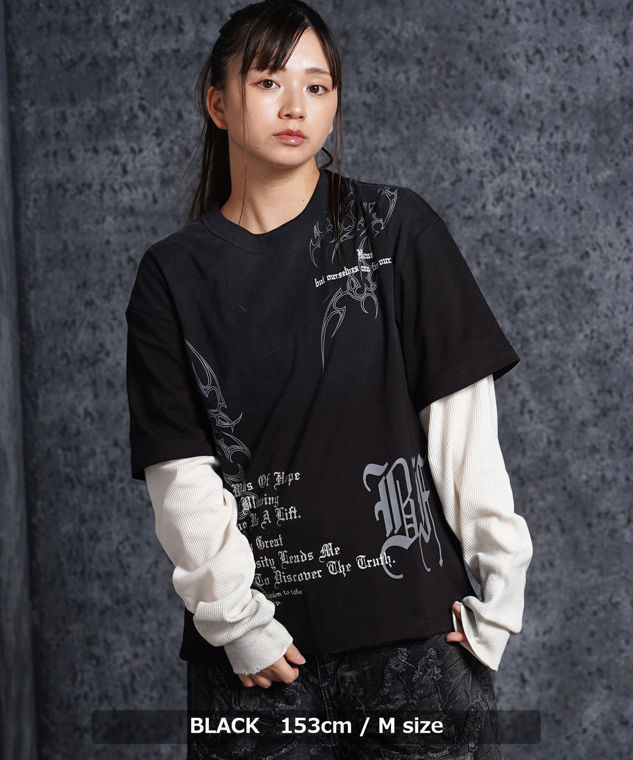 ◆トライバル柄 レイヤードロンTee◆gt-6322-362