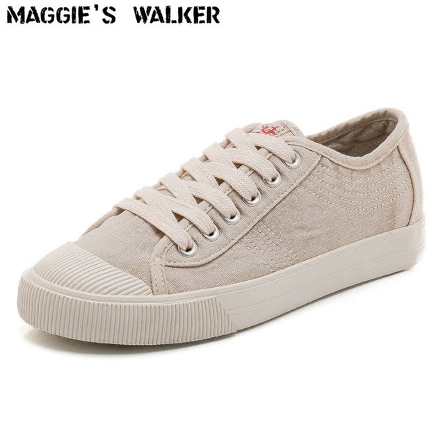 マギーのウォーカー女性ファッションキャンバスカジュアル靴ひもプラットフォームアウト・ドア洗浄布靴サイズ35-40