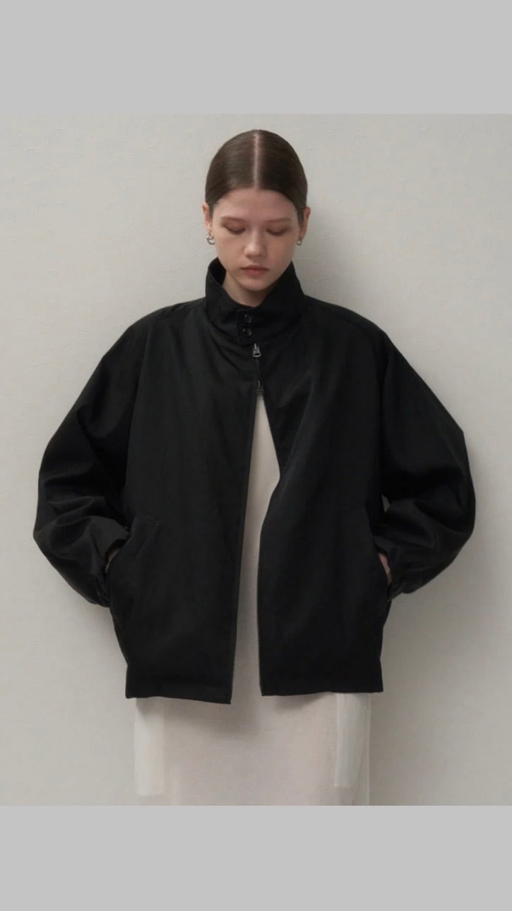 ATON -NYLON TWILL | OVERSIZED HARRINGTON JACKET- :BLACK,