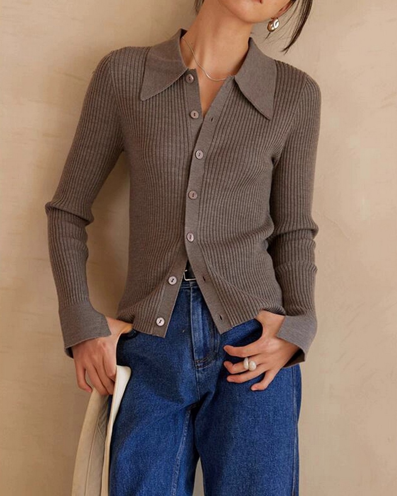 スリムフィットリブカーディガン 3color A0534 - 2