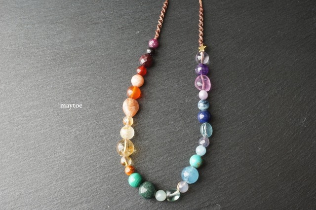 星入り☆7色天然石の厄除けロングネックレス<厄年のお守りに>*チャクラネックレス*