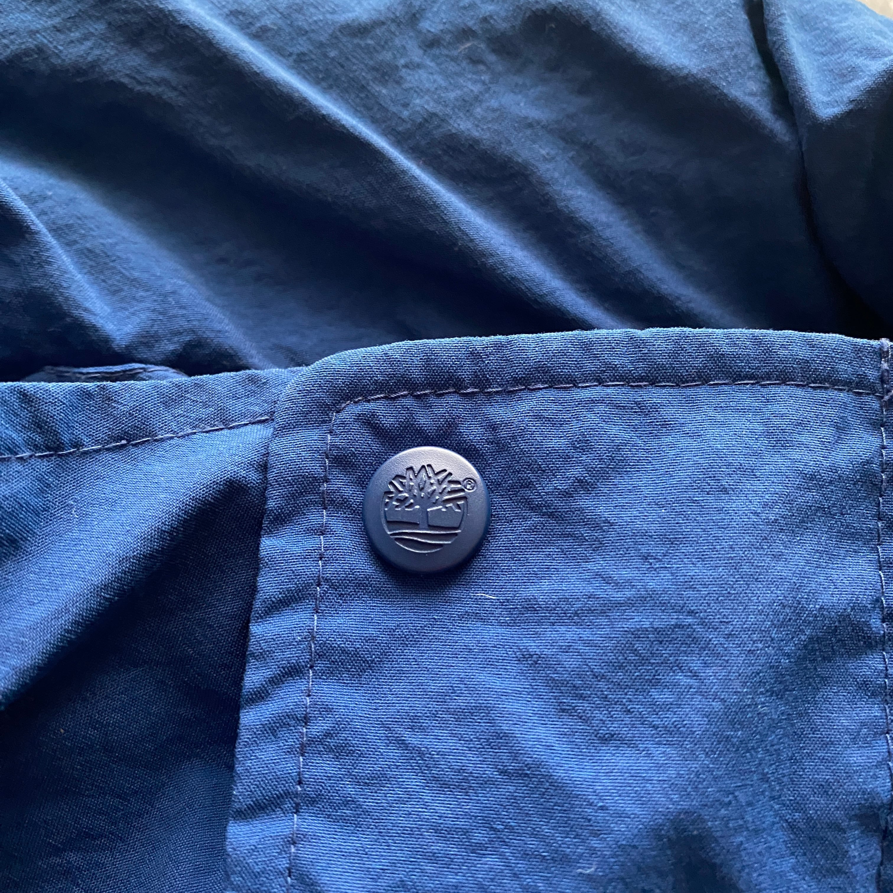 90’s ティンバーランド　刺繍ワンポイントロゴ　ブルー　ナイロン　マウンテンパーカー