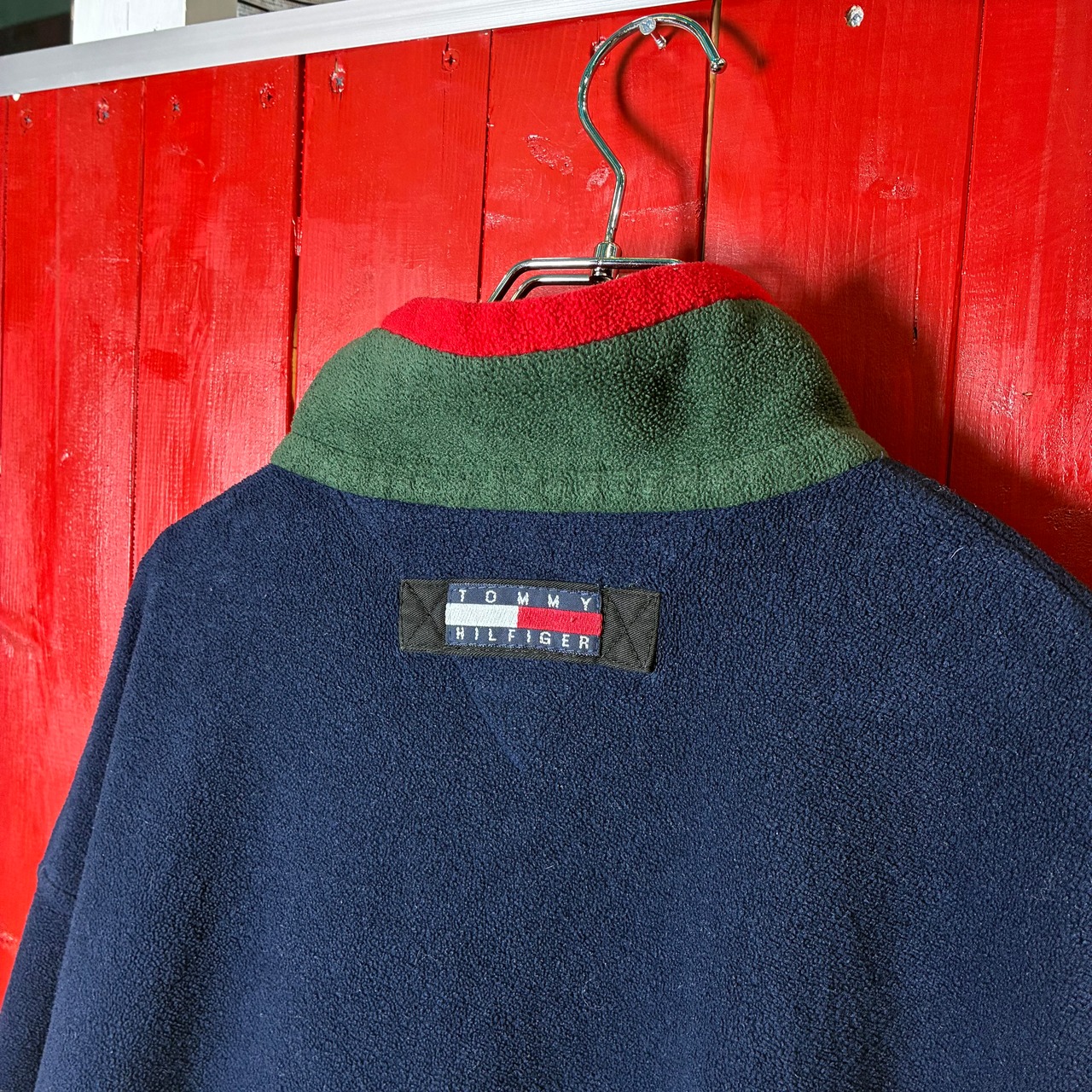 90s TOMMY HILFIGER/ハーフジップフリース ネイビー マルチカラー切替 M