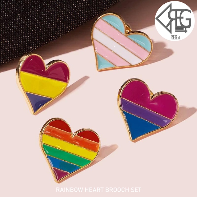 【即納】RAINBOW HEART BROOCH SET 韓国ファッション ピンズ ピンバッジ アクセサリー ユニークピンバッジ かわいいピンバッジ 個性的なピンバッジ