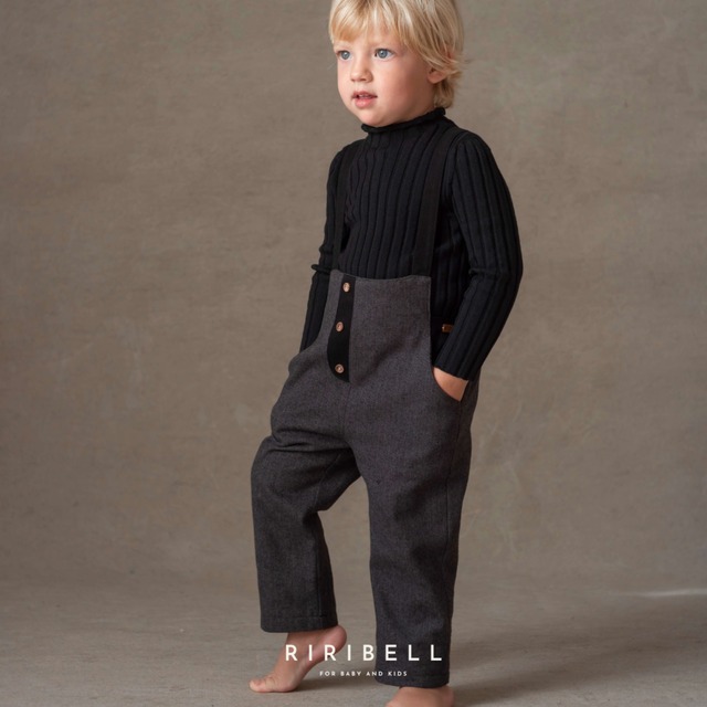 【Popelin】Mod.10.2 Grey micro-herringbone contrasting dungarees