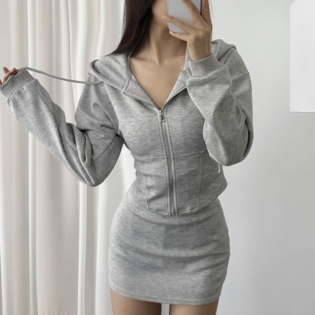 hoodie tight skirt mini-length parka set up la2224