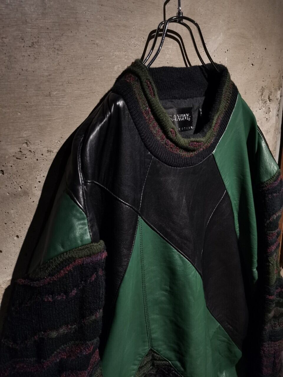 Caka】”SAXONY” Vintage Leather Switching Loose Knit | Caka(カカ