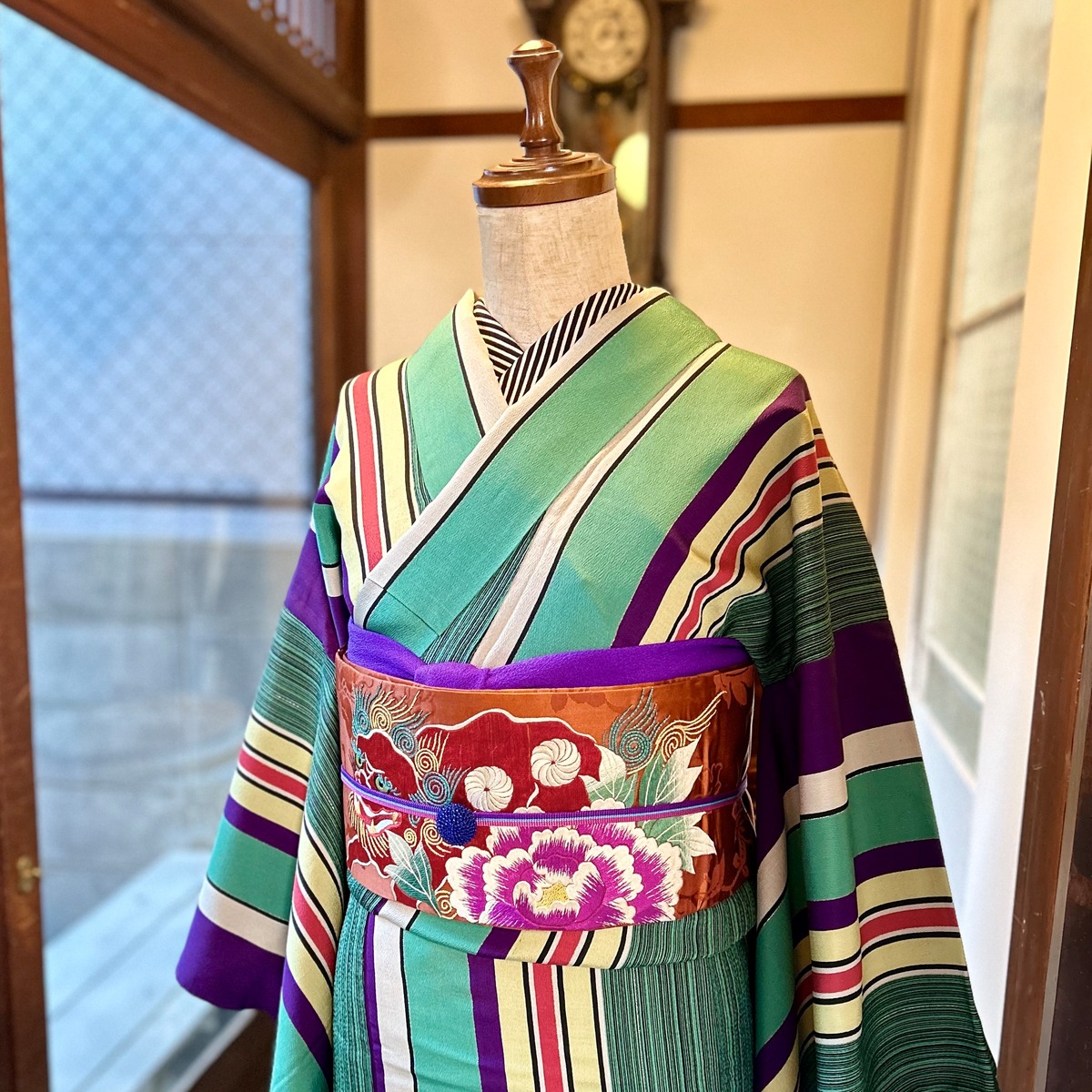 rétro stripe＊縞 縦縞 マルチストライプ ナイルブルー パープル 