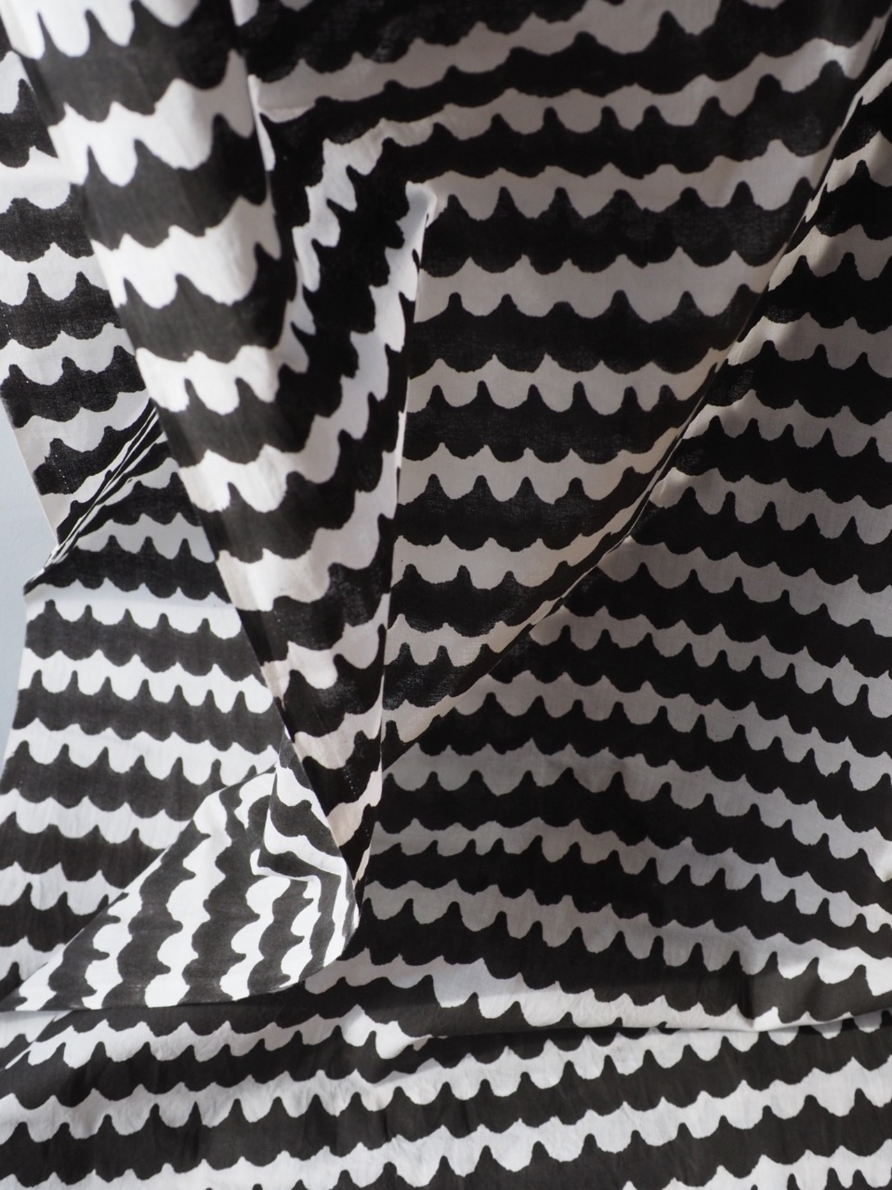 block print fabric 波　黒