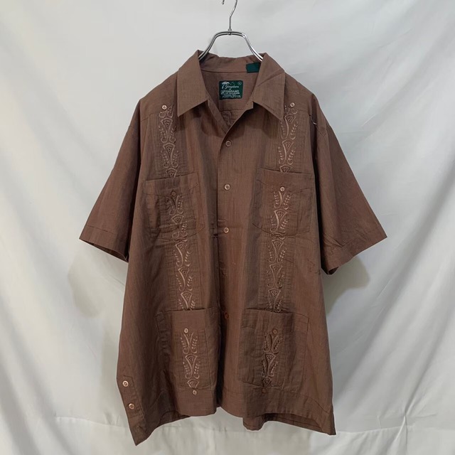 キューバシャツ　グアヤベラ　メキシカンシャツ　オープンカラーシャツ　ブラウン　茶　　商品番号476