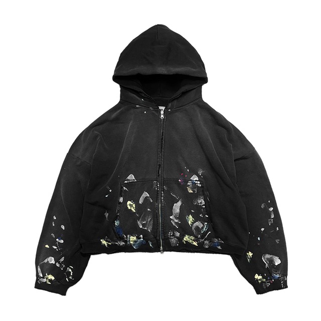 [HOMMLESS] PAINT SPLATTER VTG ZIP HOODIE - WASHED BLACK 正規品 韓国ブランド 韓国通販 韓国代行 韓国ファッション ホームレス ホームリス 日本 店舗