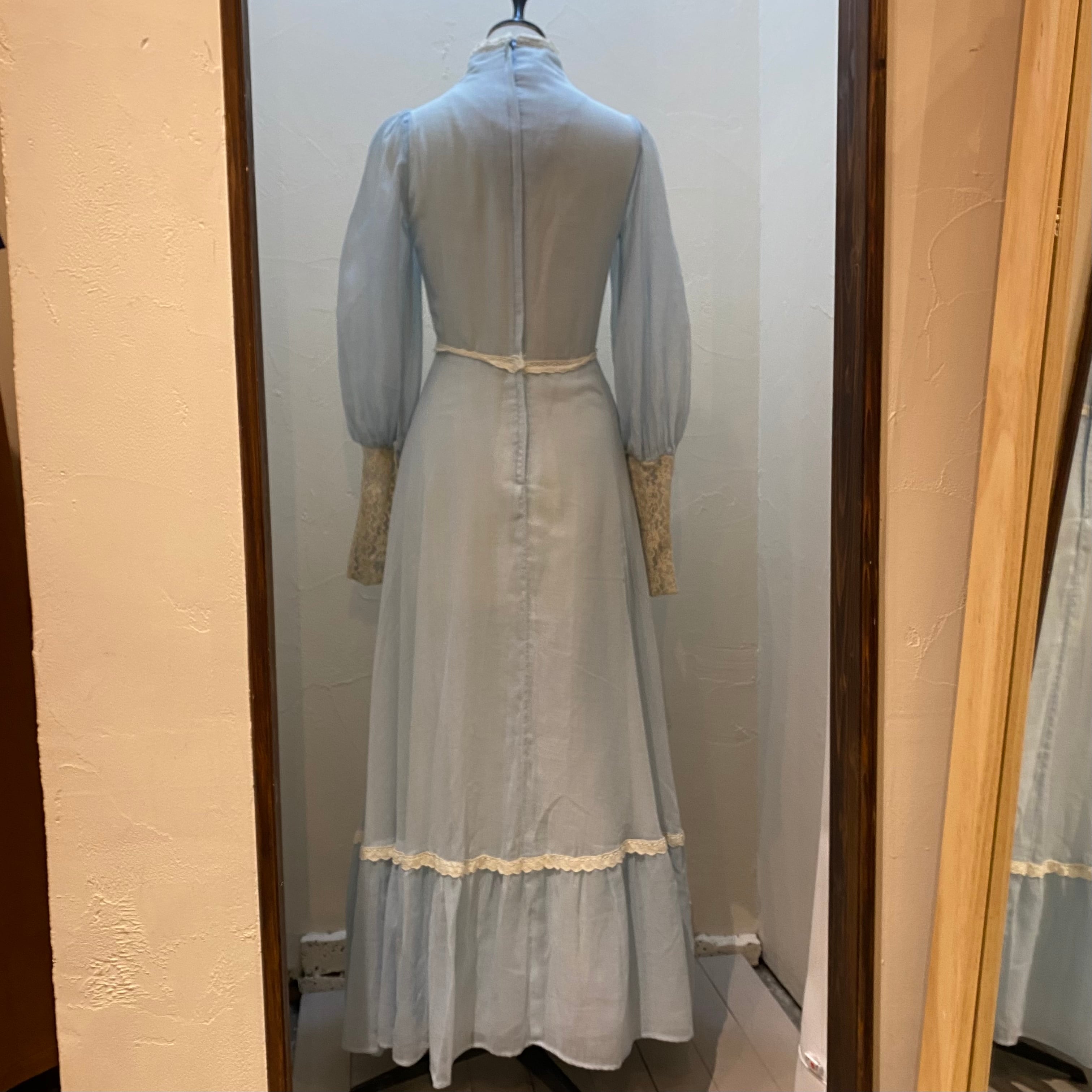 60年代 GUNNE SAX 黒タグ ガニーサックス ワンピース 水色 古着 古着屋 高円寺 ビンテージ レディース古着 ドレス アンティーク