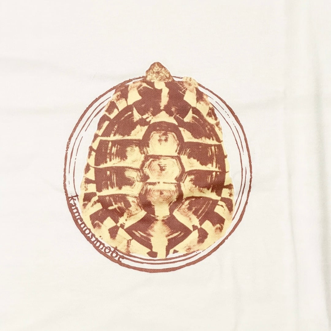 ヘルマンリクガメ甲羅柄ビンテージ風半袖TシャツL白/亀オリジナルプリントTシャツ