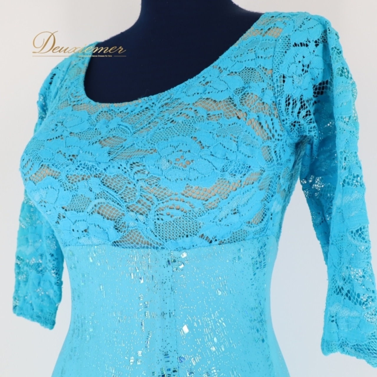 社交ダンス 衣装 スタンダードドレス ドレス ワンピース パーティ 発表会 水色 ラメ キラキラ ブルー系 伸縮 ダンス レース 綺麗 華やか おしゃれ スカート 反射 輝く 軽量 発表会用 イベント用 フェスティバル コスチューム フィット感