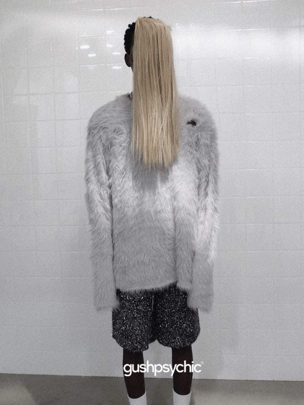 gushpsychic Hole Design Long Mink Hair Crewneck Sweater