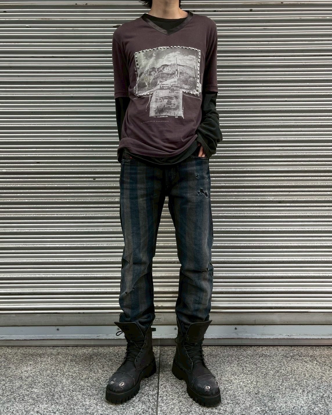 00s DIESEL Striped Pattern Skinny Denim Pants ITALY製