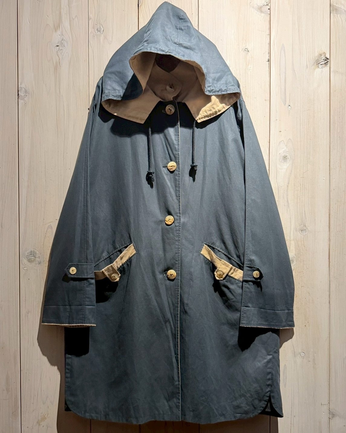 a.k.a.C.a.k.a vintage】Color Switching Vintage Hooded Long Coat