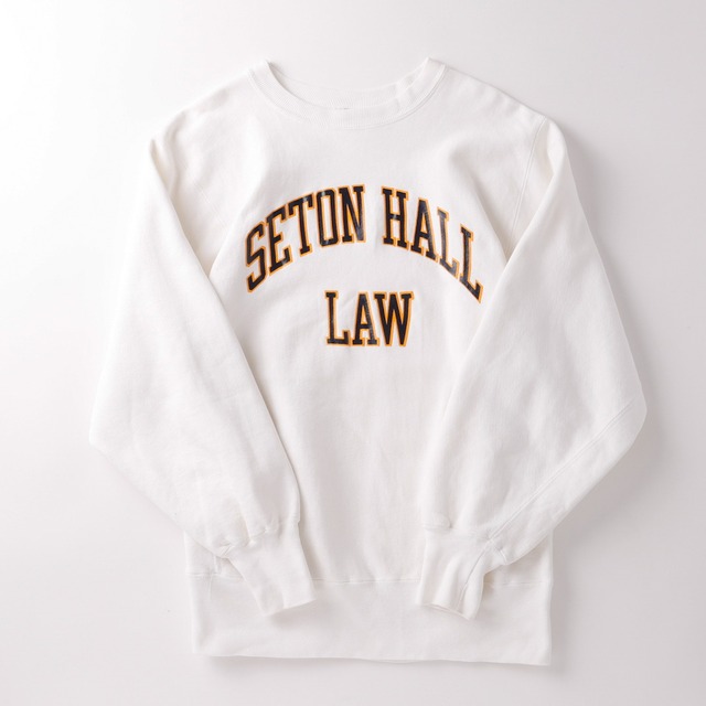 【極美品】80s champion Reverse Weave Crew "SETON HALL LAW"  Vintage sweat mint condition made in USA ／80年代 ヴィンテージ チャンピオン リバースウィーブ 肉厚 スウェット トレーナー  シートン ホール大学 法学部 USA製  ホワイト ビッグサイズ ミントコンディション