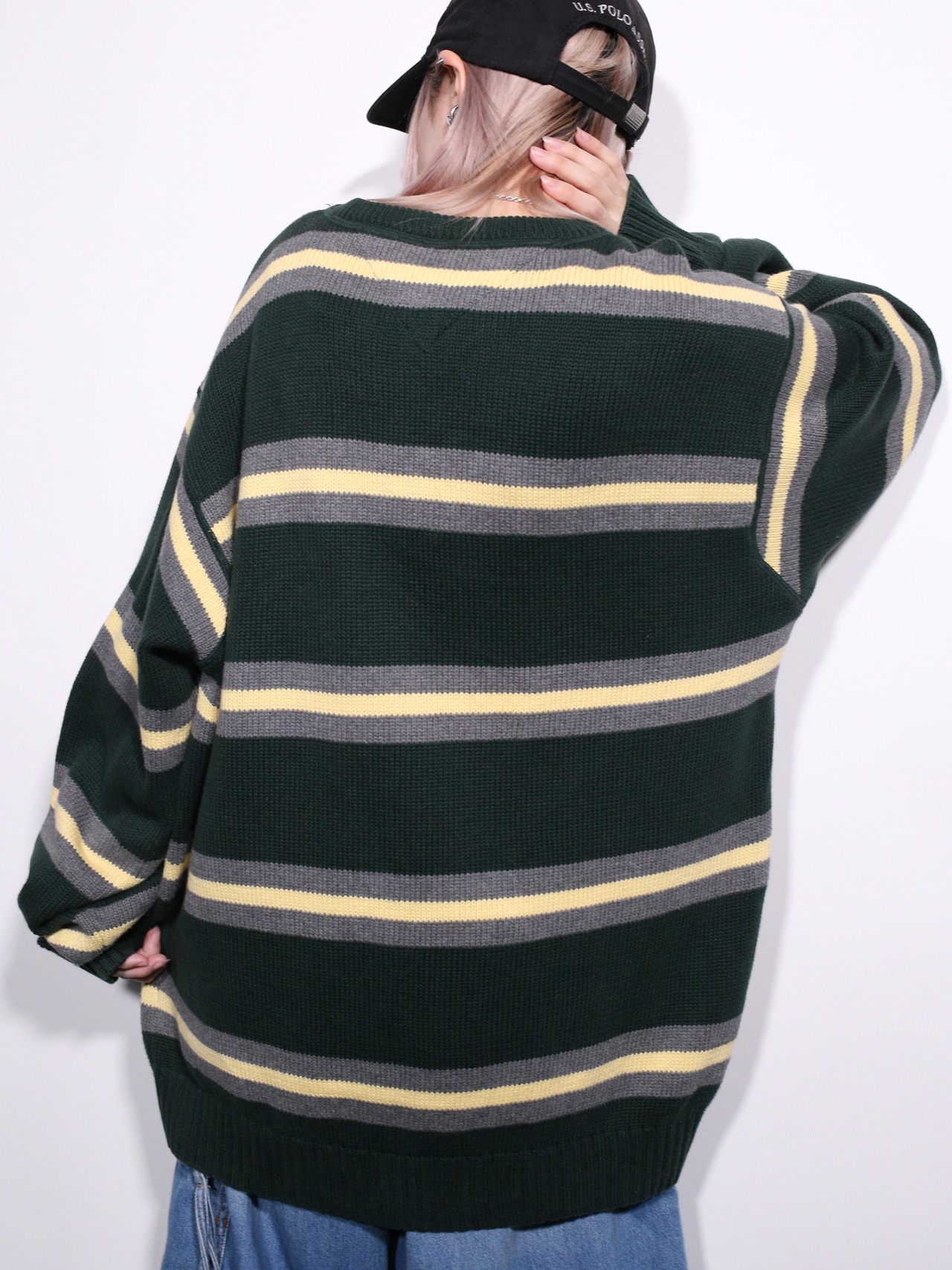 "TOMMY HILFIGER" good coloring border cotton knit - 7