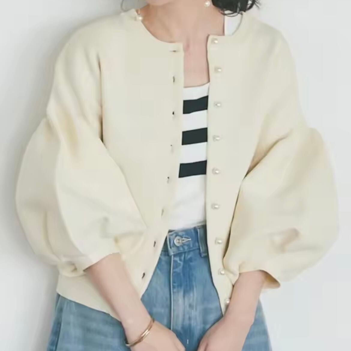 lantern sleeve knit cardigan