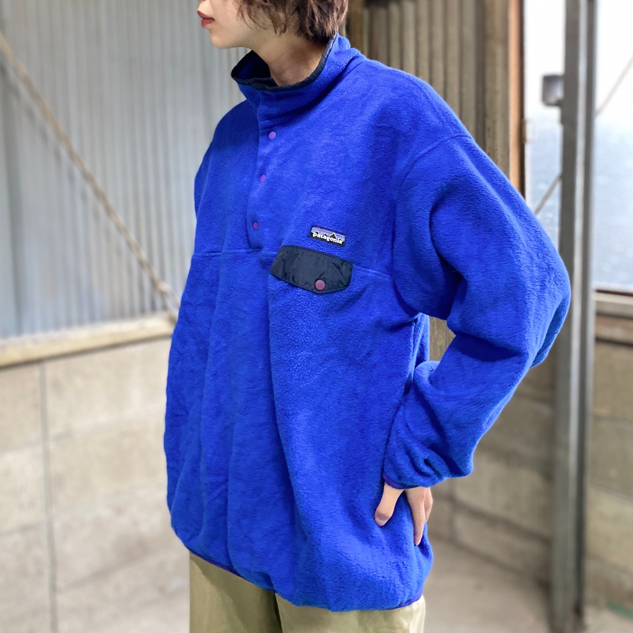 年製 年代 s Patagonia パタゴニア SYNCHILLA シンチラ スナップT フリースプルオーバー ヴィンテージ ビンテージ  ブルー 青色 メンズL 古着 アウトドアジャケット   cave 古着屋公式古着通販サイト